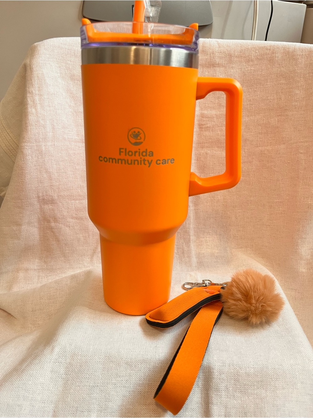 Florida Community Care Orange Travel Tumbler with Handle